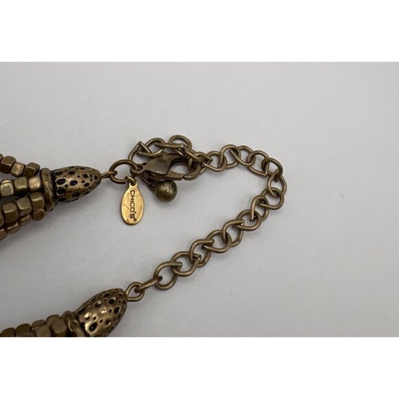 Chicos Multi-Strand Beaded Necklace Gold Tone Metallic Layered Statement - Picture 7 of 9